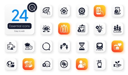 Set of Business flat icons. Chef, Report and Business podium elements for web application. Dog competition, Puzzle, House security icons. Dating, Water bottles, Touchscreen gesture elements. Vector