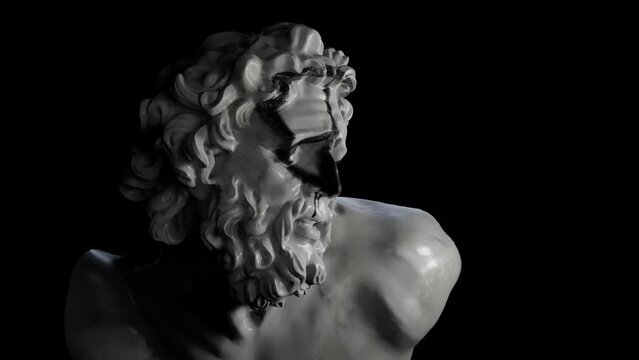Bust of Laocoon, 3D visualization. A suffering Laocoon with the graffiti of the pacificus sign on his face, the concept of suffering because of the peacekeepers.