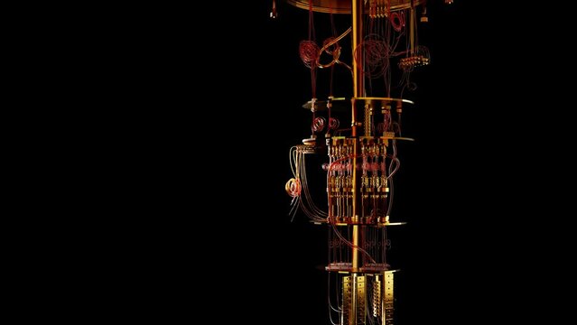 Quantum computer, 3D visualization on a black background. New technologies in parallel computing, scientific and technical achievements, concept.
