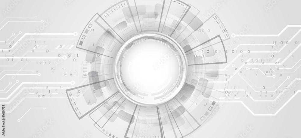 Poster Abstract innovation background from technological elements. Advanced communication technologies. Gray and white futuristic background. Vector illustration template.