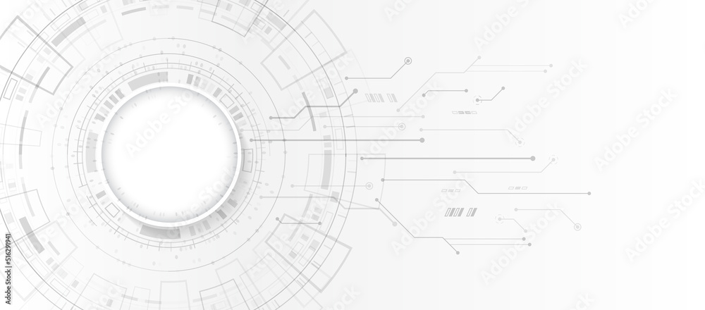 Poster Wide Cyber security internet and networking concept. Hi-tech vector illustration with various technology elements. Abstract global sci fi concept. Digital internet communication on grey background.