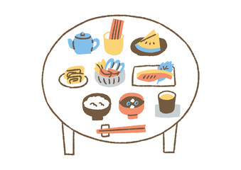 ちゃぶ台上の朝ごはん_色