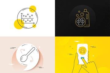 Minimal set of Dot plot, Cooking spoon and Currency rate line icons. Phone screen, Quote banners. Pet shampoo icons. For web development. Presentation graph, Cutlery, Financial exchange. Vector
