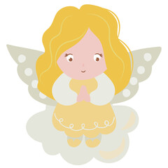 Cute drawn angel. White background, isolate. vector illustration.	