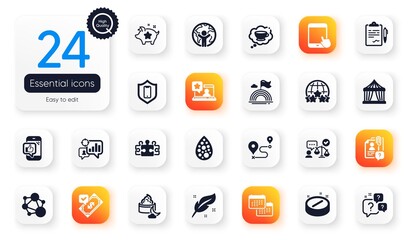 Set of Business flat icons. Online rating, Rating stars and Global business elements for web application. Loyalty points, Puzzle, Coffee cup icons. Calendar, Seo statistics. Vector