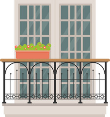 Balcony on brick wall vector illustration