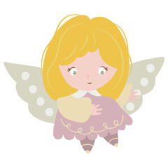 Cute drawn angel. White background, isolate. vector illustration.	