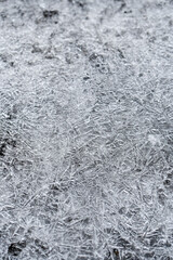 Closeup or macro of ice crystals of frozen water