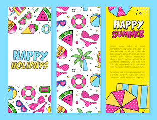Summer Colorful Design with Bright Beach Objects Vector Template