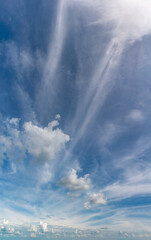 Fantastic clouds against blue sky, panorama