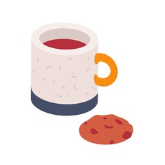 Cup of Coffee And Chocolate Cookie. Flat vector illustration isolated on white background