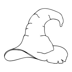 a witch's hat isolated on a white background. Design for Halloween, parties and holidays. Vector illustration in the Doodle style