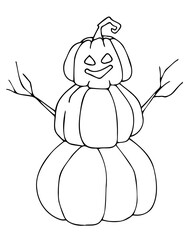 Vector pumpkins for Halloween. A pumpkin-headed snowman. a pumpkin character for Halloween. Vector illustration of a scary holiday symbol on a white background.