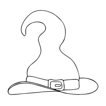recommend clip art: a witch's hat isolated on a white background. Design for Halloween, parties and holidays. Vector illustration in the Doodle style