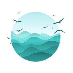 Logo beach, sea, ocean, sun, sky,  
circle vector design.