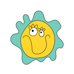 Doodle positive smiling emoji.Vector retro happy vintage sticker.