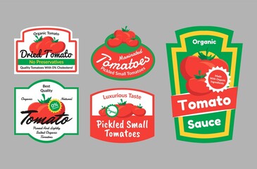Organic tomato package label set vector farm market ecology food frame vegetable harvest pack
