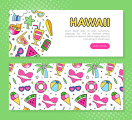 Summer Colorful Design with Bright Beach Objects Vector Template