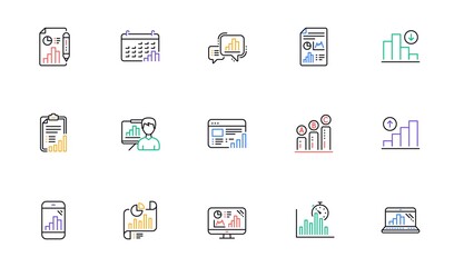 Graph line icons. Charts and graphs, Presentation and Report. Analytics linear icon set. Bicolor outline web elements. Vector