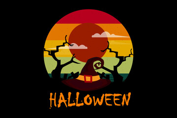 Halloween Retro Vintage Design Landscape