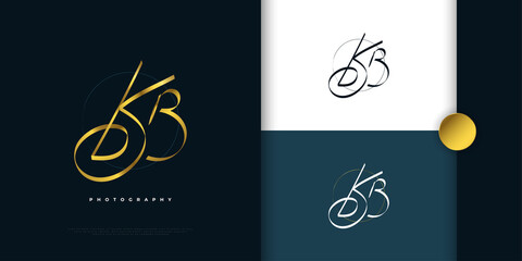 KB Initial Signature Logo Design with Elegant and Minimalist Gold Handwriting Style. Initial K and B Logo Design for Wedding, Fashion, Jewelry, Boutique and Business Brand Identity
