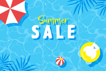 summer vector background with a polar bear floating in water for banners, cards, flyers, social media wallpapers, etc.