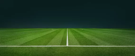 Gardinen textured soccer game field with neon fog - center, midfield © Igor Link