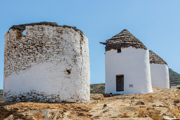 Ios Greece. 06-09-2022. Old traditional windmill at Ios. Cyclades Islands Greece.