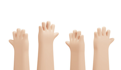 3D Rendering of raise hand isolated on background. 3d render illustration cartoon style.