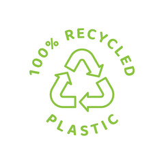 100% recycled plastic label. Eco friendly packaging vector symbol.