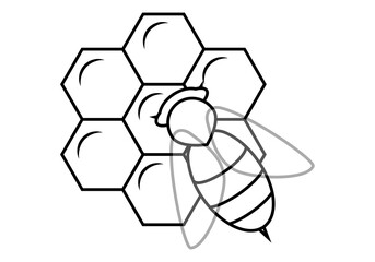 Obraz premium Trazado de abeja sobre panal en negro sobre blanco