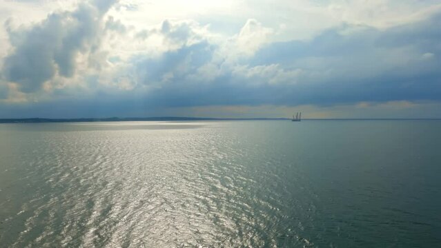 Cloudy weather while sailing at sea on a large cruise ferry. 