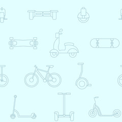 Electric transport - Vector background (seamless pattern) of scooter, skate, skateboard and bike for graphic design