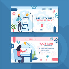 Naklejka na ściany i meble Architect or Engineer Card Horizontal Template Flat Cartoon Background Vector Illustration