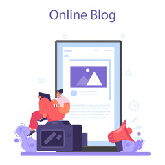 Blogger online service or platform. Character sharing media content