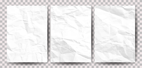 Set of A4 pages crumpled paper
