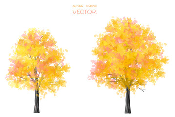 Vector watercolor blooming flower tree or forest side view isolated on white background for landscape and architecture drawing,elements for environment or and garden,botanical element for section 