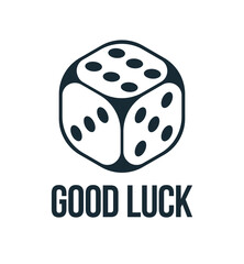 Good luck wishes poster with dice showing best number six vector concept.