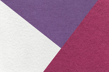 Fototapeta na wymiar Texture of craft white, wine and violet shade color paper background, macro. Vintage abstract purple cardboard
