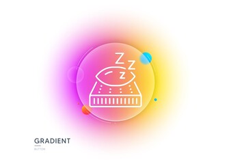 Mattress line icon. Gradient blur button with glassmorphism. Night sleep bed rest sign. Pillow with zzz symbol. Transparent glass design. Mattress line icon. Vector