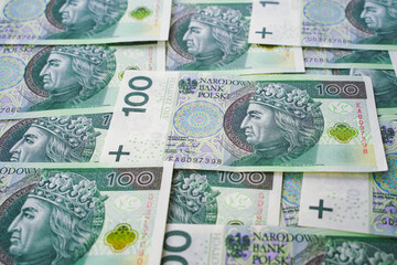 Fototapeta na wymiar Background from money. Polish banknotes. 100 zloty cash