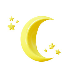 half moon with star 3d render, with clipping path , isolated on white  background , 3D Rendering illustration