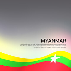 Abstract waving myanmar flag. Creative background for design of patriotic holiday card. National poster. State myanmar patriotic cover, flyer. Paper cut style. Vector tricolor design