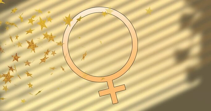 Animation of stars falling over female sing over shadows on wall