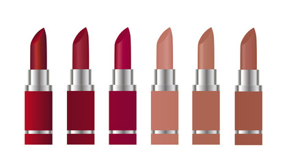 Obraz premium Red lipstick mockup, cosmetic package design. Vector illustration 