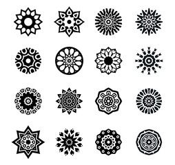 Set geometric stars. Collection of icons and Mandalas.