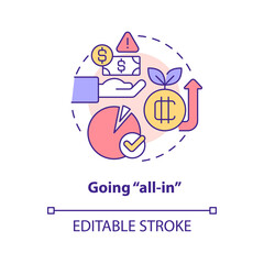 Going all in concept icon. Cryptocurrency trader fail. Common crypto mistake abstract idea thin line illustration. Isolated outline drawing. Editable stroke. Arial, Myriad Pro-Bold fonts used