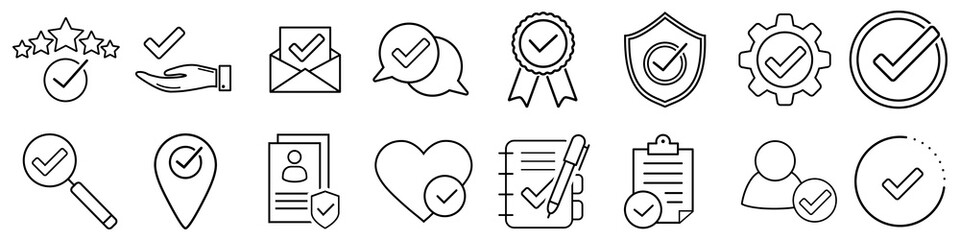 Approve line icon vector set. Check marks, ticks. Modern graphic design concepts, simple outline elements collection.
