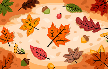 Fototapeta na wymiar Autumn Seasonal Foliage Background with Fallen Leave 