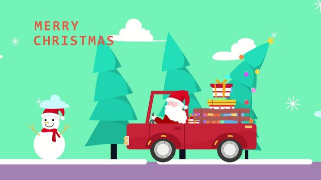 Merry Christmas, happy Christmas, snow, Santa clause, present, animation, motion picture, Santa clause delivering presents with snow 